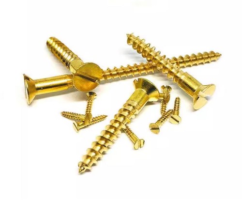 Solid brass screw slotted - brass,